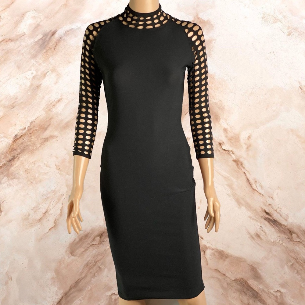 Black fishnet design Midi Dress